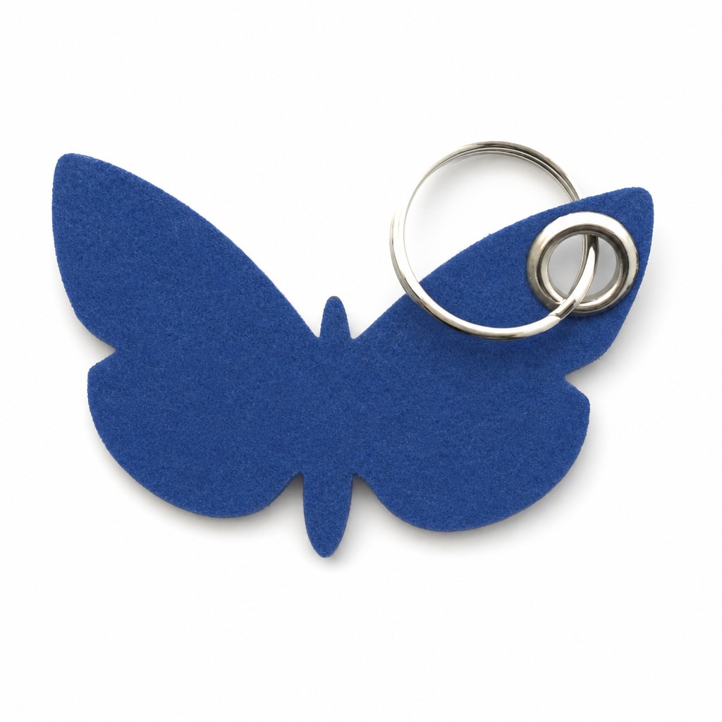 Filz-Schlüsselanhänger Schmetterling in Blau mit Metallöse und Schlüsselring – Werbeartikel aus 3 mm Filz