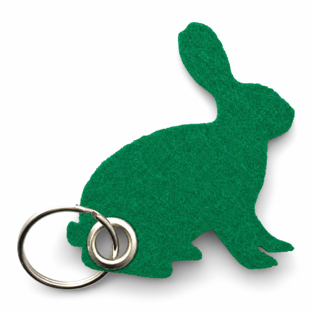 Filz-Schlüsselanhänger Hase in Grün mit Metallöse und Schlüsselring – Werbeartikel aus 3 mm Filz