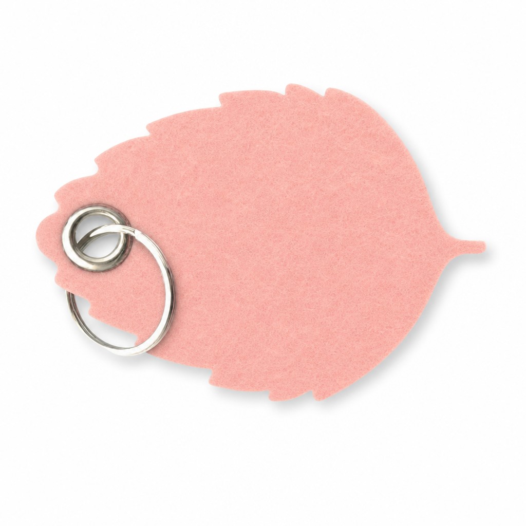 Filz-Schlüsselanhänger Blatt in Rosa mit Metallöse und Schlüsselring – Werbeartikel aus 3 mm Filz