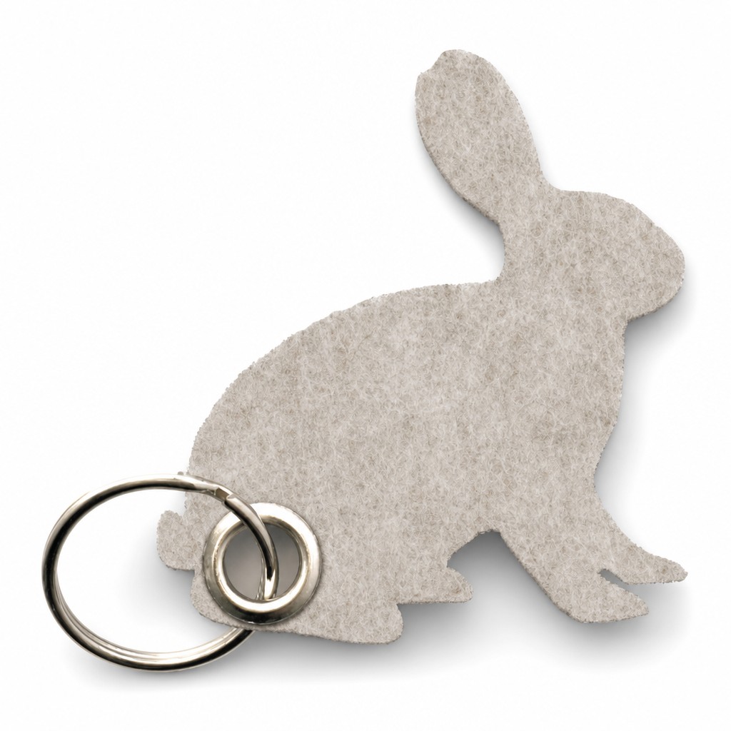Filz-Schlüsselanhänger Hase in Beige-meliert mit Metallöse und Schlüsselring – Werbeartikel aus 3 mm Filz