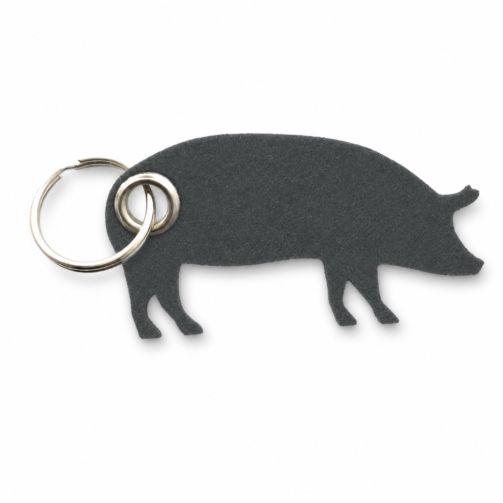 Filz-Schlüsselanhänger Schwein in Grau mit Metallöse und Schlüsselring – Werbeartikel aus 3 mm Filz