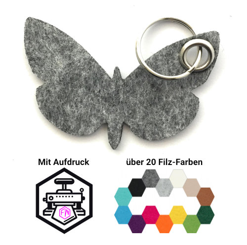 Schmetterling Schlüsselanhänger Filz | Mittelgrau-meliert (RT507) | Ohne Aufdruck/Neutral