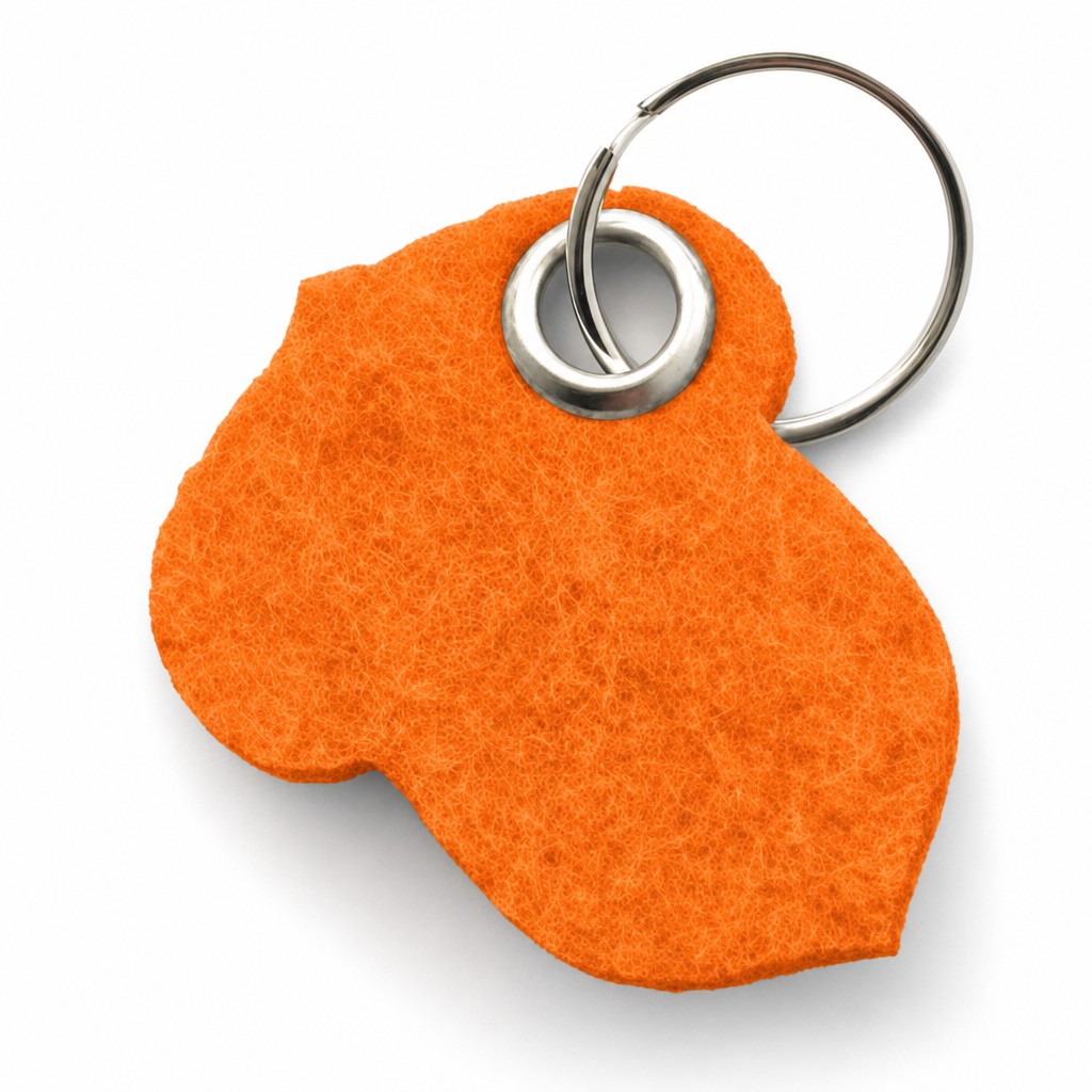Filz-Schlüsselanhänger Haselnuss in Orange mit Metallöse und Schlüsselring – Werbeartikel aus 3 mm Filz
