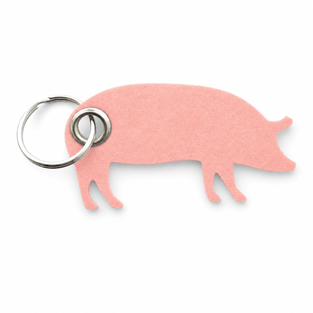 Filz-Schlüsselanhänger Schwein in Rosa mit Metallöse und Schlüsselring – Werbeartikel aus 3 mm Filz
