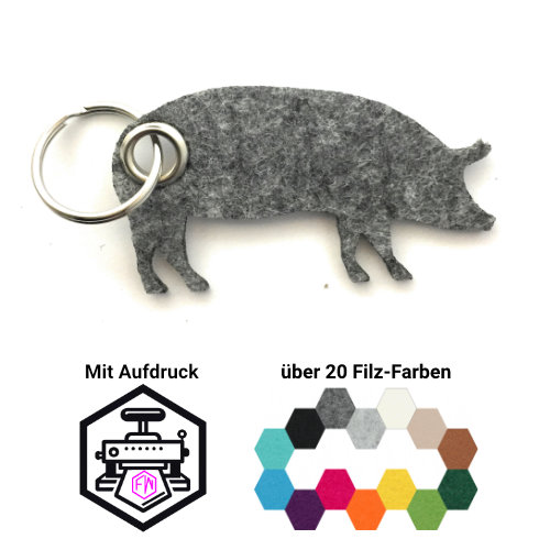Schwein Schlüsselanhänger Filz | Mittelgrau-meliert (RT507) | Ohne Aufdruck/Neutral