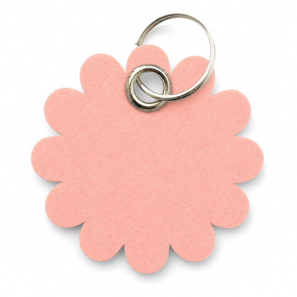 Filz-Schlüsselanhänger Blume rund in Rosa mit Metallöse und Schlüsselring – Werbeartikel aus 3 mm Filz