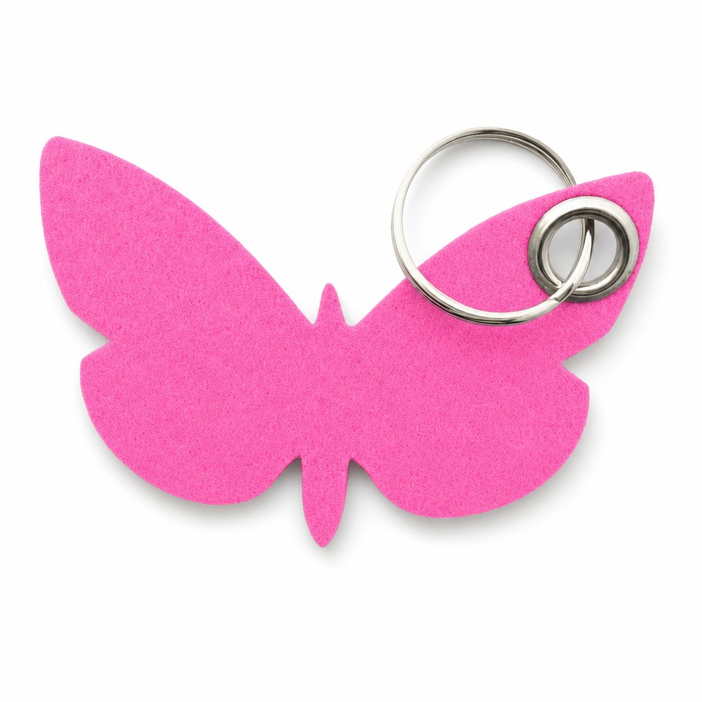 Filz-Schlüsselanhänger Schmetterling in Pink mit Metallöse und Schlüsselring – Werbeartikel aus 3 mm Filz