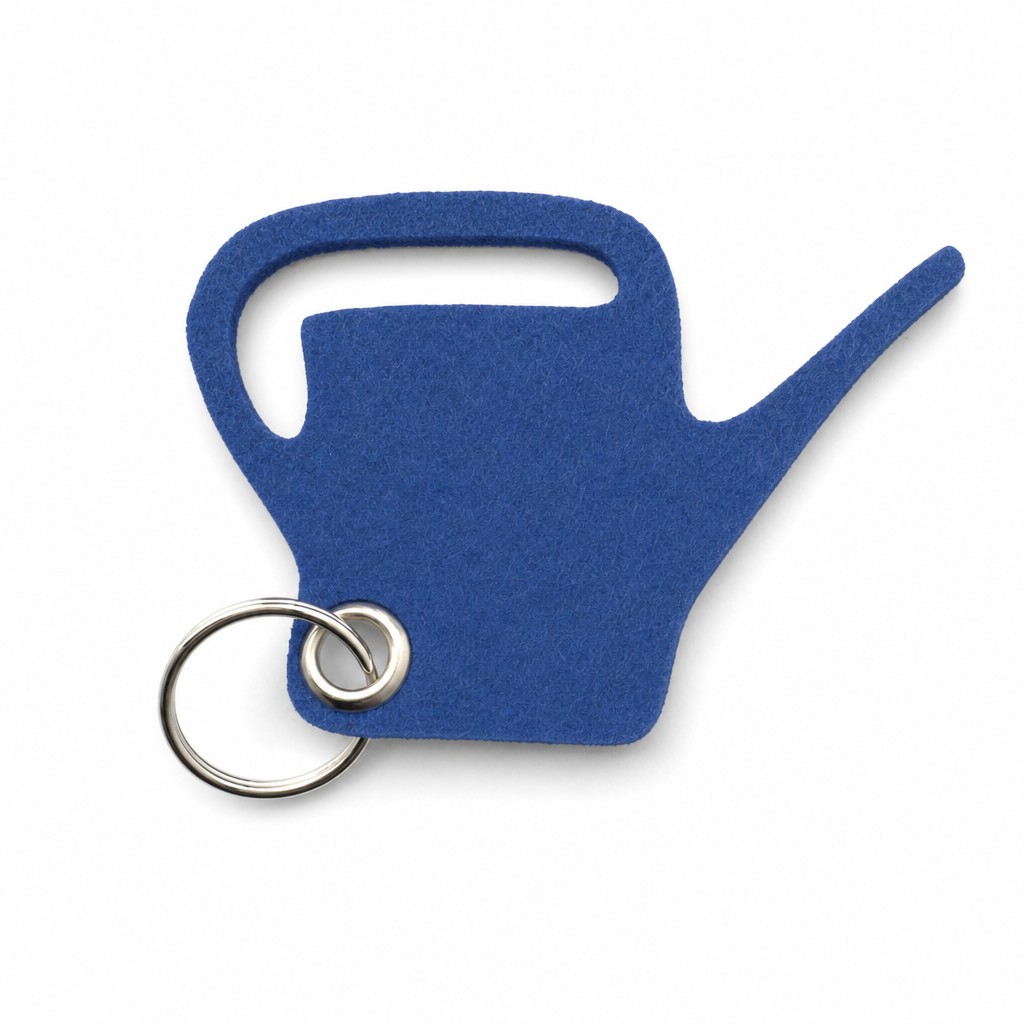 Filz-Schlüsselanhänger Gießkanne in Blau mit Metallöse und Schlüsselring – Werbeartikel aus 3 mm Filz