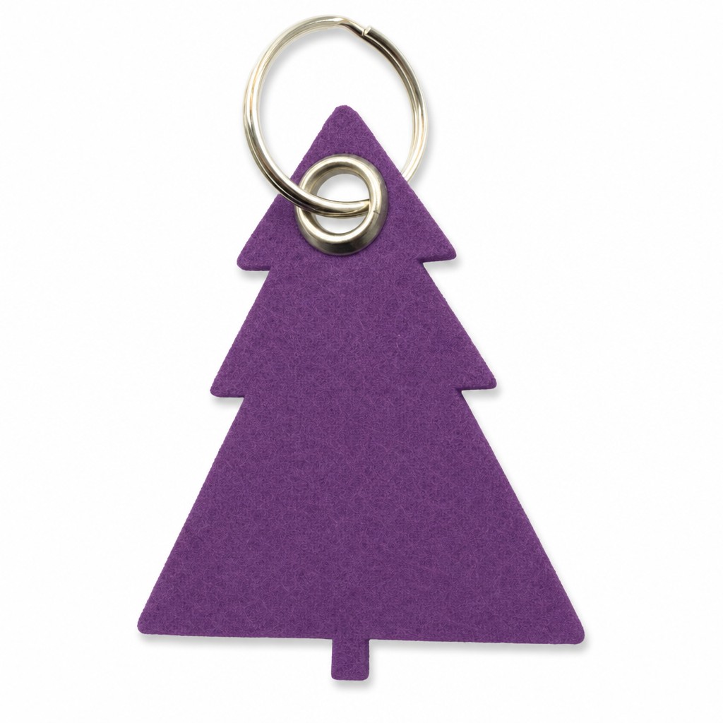Filz-Schlüsselanhänger Tannenbaum in Lila mit Metallöse und Schlüsselring – Werbeartikel aus 3 mm Filz